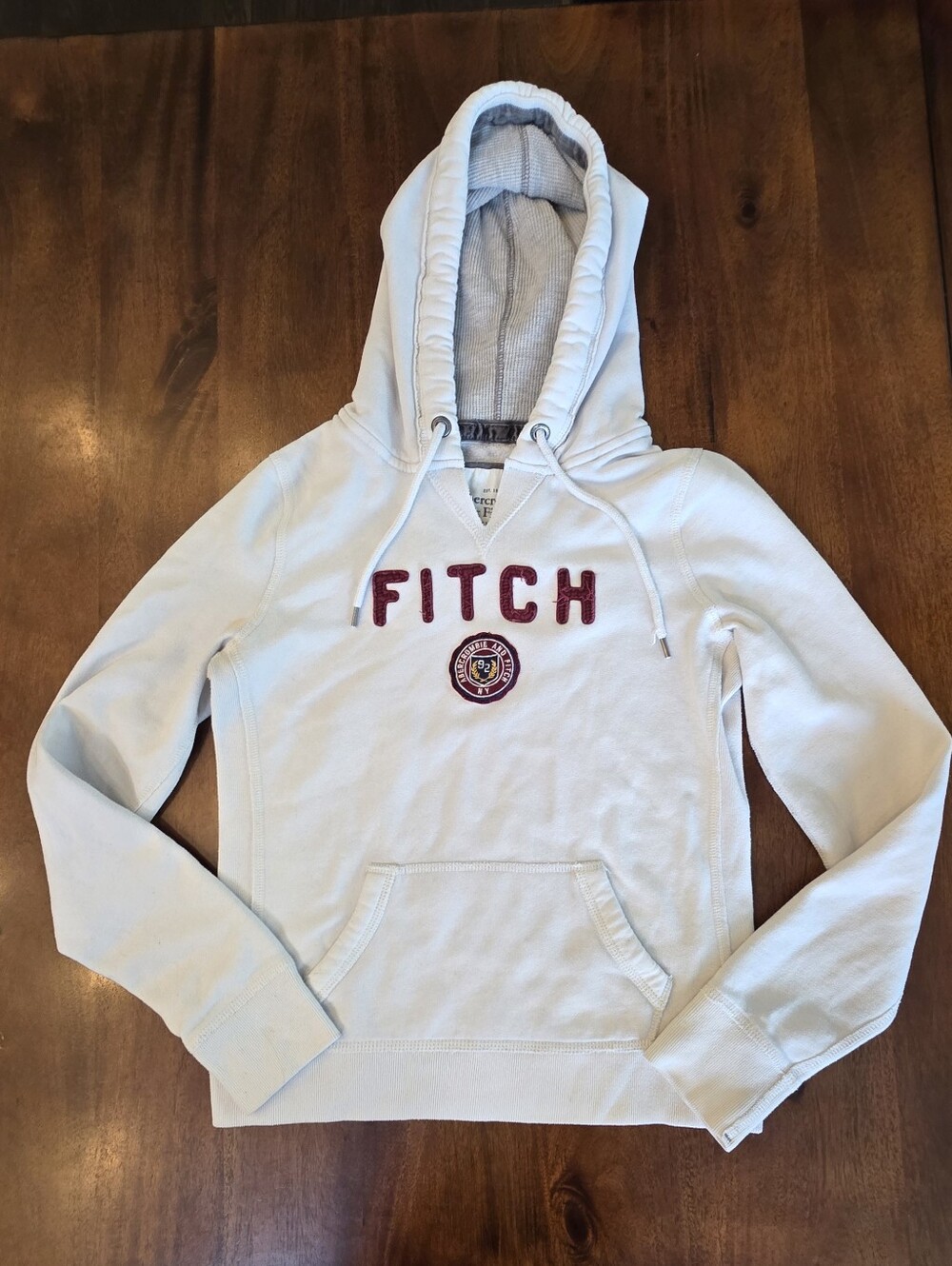 VINTAGE 90s Y2K Abercrombie & Fitch Logo Hoodie Size Medium White Preppy Comfort